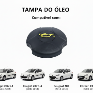 Tampa de Óleo - Peugeot 206 1.4 (04-10), 207 1.4 (07-14), 208 (13-17) / Citroën C3 1.4 (03-15) - Tampa Preta Cod. 025864