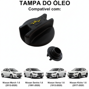 Tampa de Óleo - Nissan March 1.6 (12-20), Sentra 1.6 (91-20), Versa 1.6 (12-20), Kicks 1.6 (17-20) - Tampa Preta