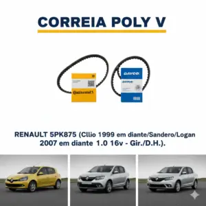 CORREIA POLY V RENAULT 5PK875 (Clio 1999 em diante/Sandero/Logan 2007 em diante 1.0 16v - Gir./D.H.)