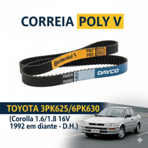 CORREIA POLY V TOYOTA 3PK625/6PK630 (Corolla 1.6/1.8 16v 1992 em diante - D.H.)