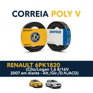 CORREIA POLY V RENAULT 6PK1820 (Cilio/Logan 1.6 8/16v 2007 em diante - Alt./Gir./D.H./ACD)