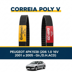 CORREIA POLY V PEUGEOT 4PK1538 (206 1.0 16v 2001 a 2005 - Gir./D.H./ACD)