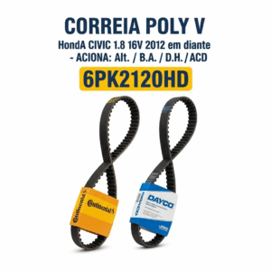 CORREIA POLY V HONDA 6PK2120HD (Civic 1.8 16v 2012 em diante - Alt./B.A./D.H./ACD)