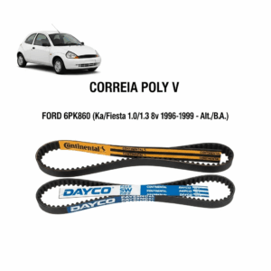CORREIA POLY V FORD 6PK860 (Ka/Fiesta 1.0/1.3 8v 1996-1999 - Alt./B.A.)