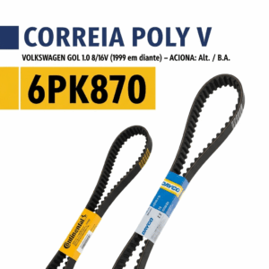 CORREIA POLY V Volkswagen 6PK870 (Gol 1.0 8/16v 1999 em diante d5-Alt./B.A)